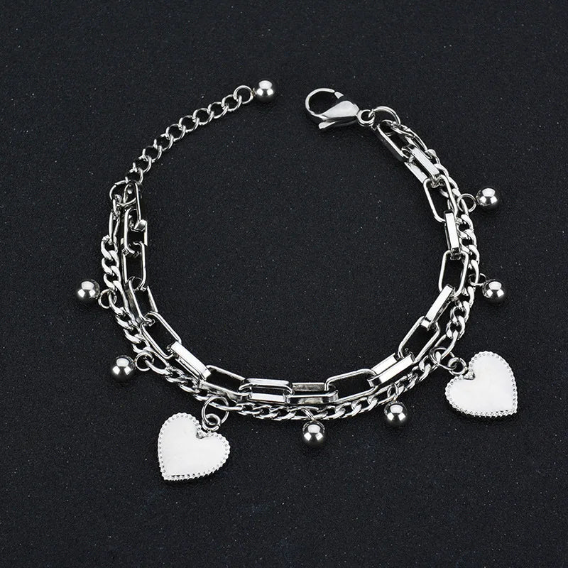 😊316L Stainless Steel Multilayer Love Heart Bracelet For Women High Quality Gold Color Rustproof Girls Wrist Jewelry Gift🥳