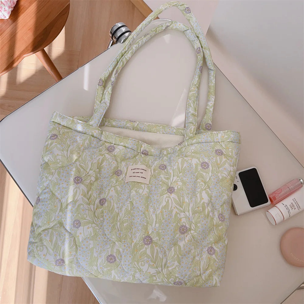 😊Cotton Material Shopping Bag Canvas Lining Large Capacity Crossbody Bag Open Design Zipper Inner Pocket Books Bag Home/Travel🥳