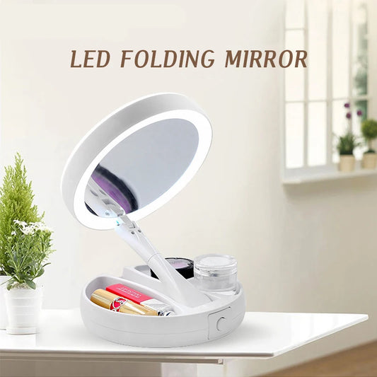 😊Foldable Led Magnifying Mirror Makeup Costway White Vanity Cosmetic Mirror USB Charging or Battery  with Light 10X Table Mirrors🥳