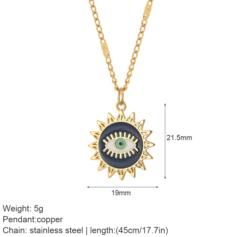 Heart Evil Blue Eye Sun Necklace for Women Cute Dog Bee Elephant Gold Color Pendant Woman's Collars Long Stainless Steel Chains