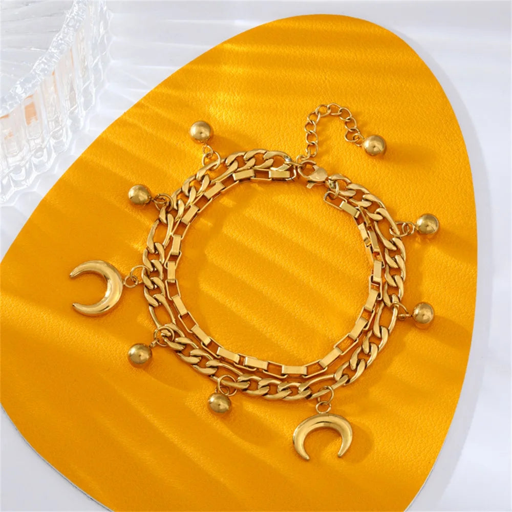 😊Gold Color Bangles Bracelet For Women New Trendy Wrist Chain Waterproof Jewelry Gift Party Bijoux🥳