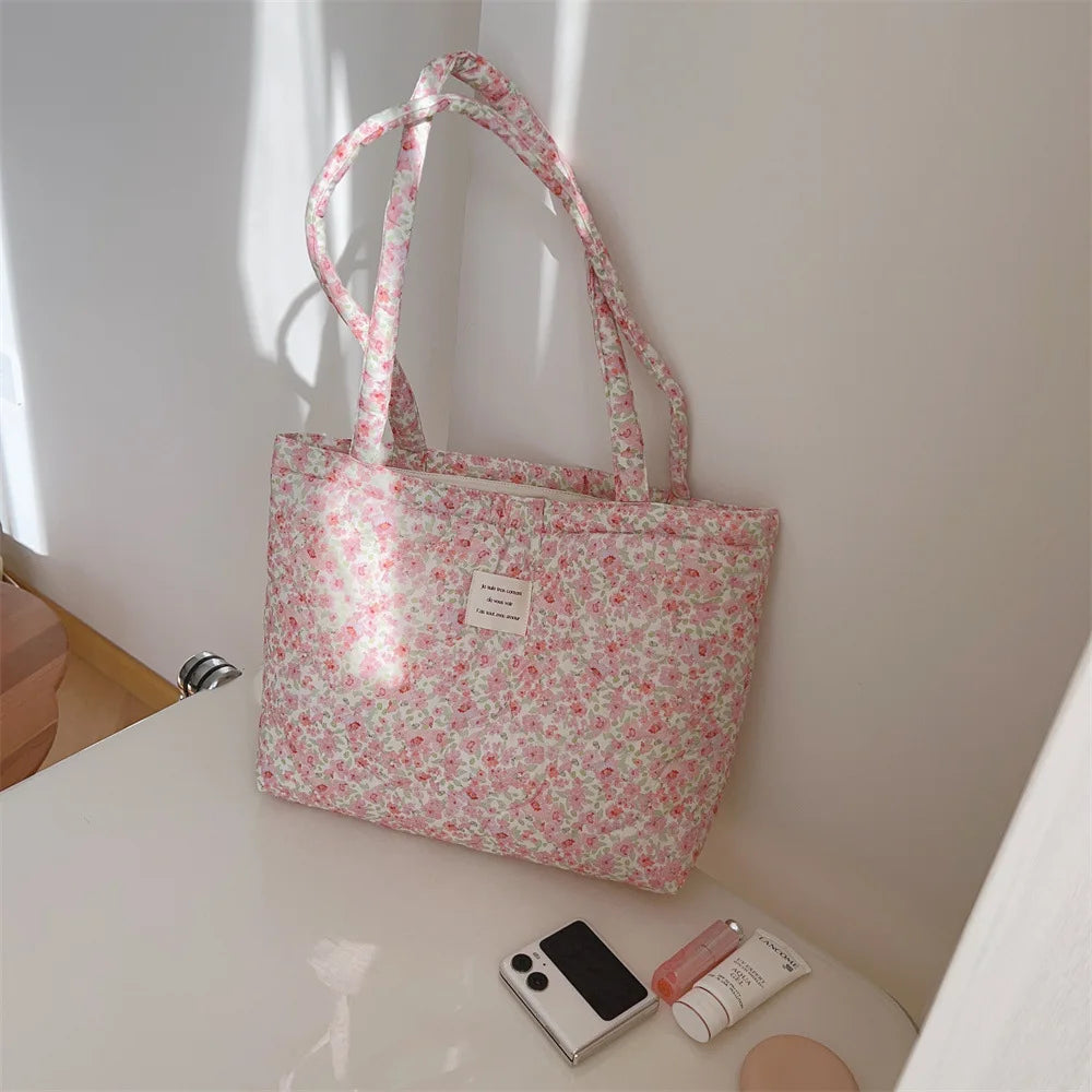 😊Cotton Material Shopping Bag Canvas Lining Large Capacity Crossbody Bag Open Design Zipper Inner Pocket Books Bag Home/Travel🥳