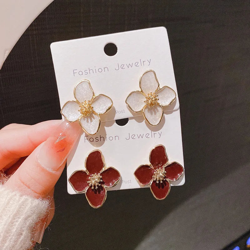 😊Hibiscus Dropped Glaze Flower Stud Earrings for Women Girl French Ins Vintage 2024 Fashion Korean Wedding Romantic Jewelry Gifts🥳