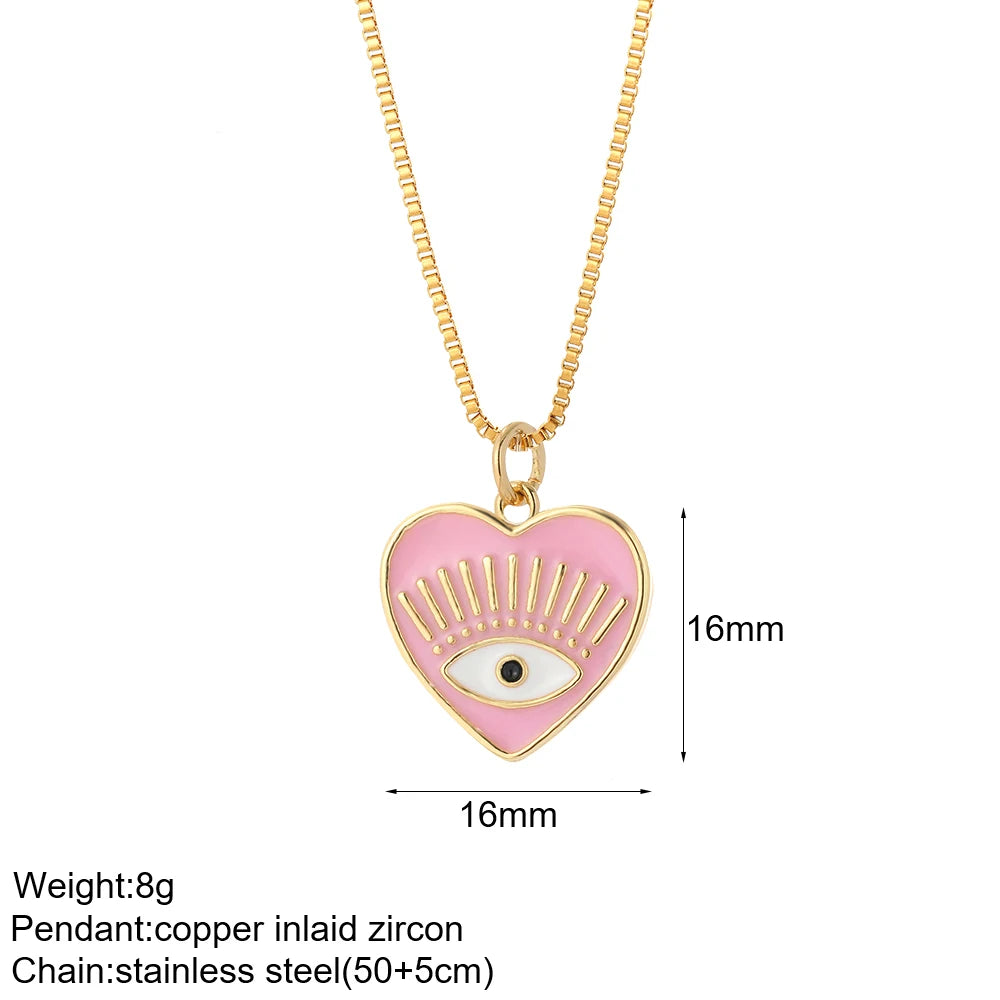 Heart Evil Blue Eye Sun Necklace for Women Cute Dog Bee Elephant Gold Color Pendant Woman's Collars Long Stainless Steel Chains