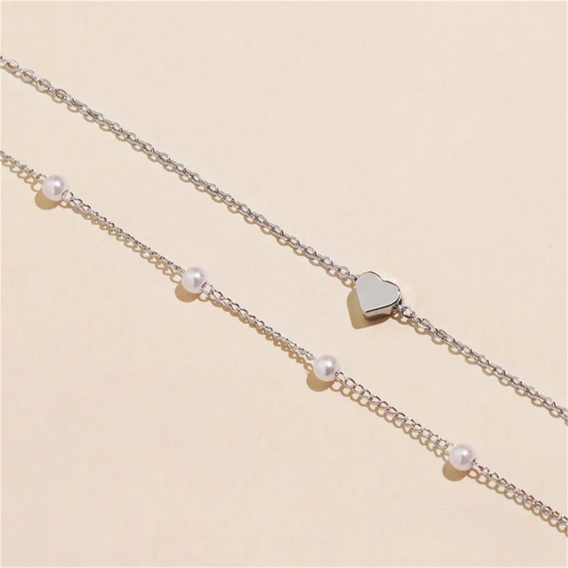 😊Simple Pearl Choker Necklaces for Women Fashion Double Layer Chain Small Love Heart Pendant Necklace Jewelry Gift 🥳