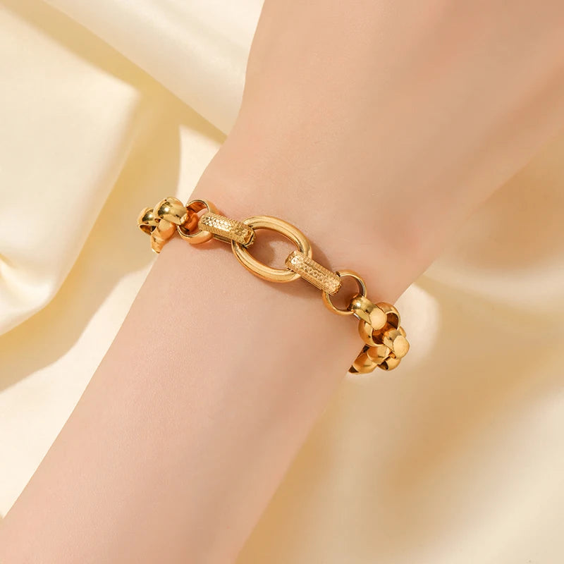 😊Gold Color Bangles Bracelet For Women New Trendy Wrist Chain Waterproof Jewelry Gift Party Bijoux🥳