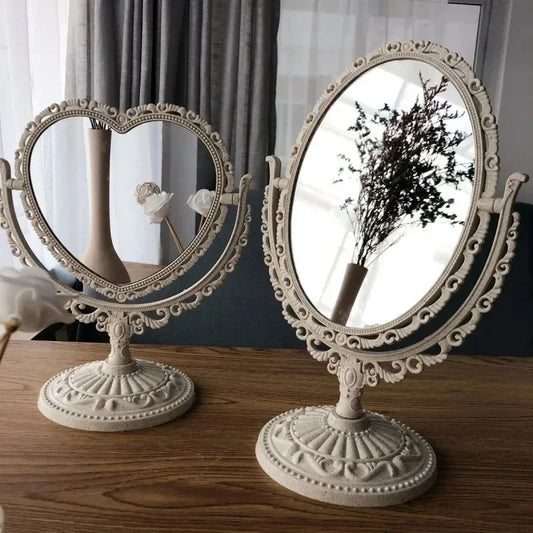 😊Vintage Makeup Mirror Double Sided Rotation Minimalist Cute Princess Dormitory Bedroom Mirror European Desktop Makeup Mirror🥳