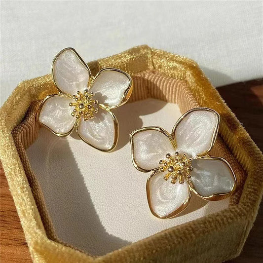 😊Hibiscus Dropped Glaze Flower Stud Earrings for Women Girl French Ins Vintage 2024 Fashion Korean Wedding Romantic Jewelry Gifts🥳