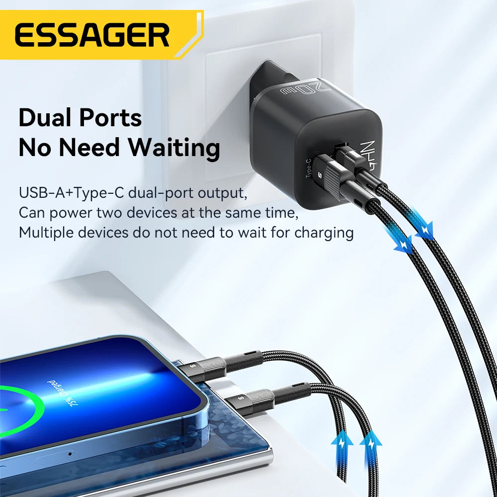 😊Essager 20W GaN USB Type C Charger PD Fast Charge Phone QC 3.0 Quick Chargers For iPhone 14 13 12 11 Pro Max Mini iPad Charging🥳