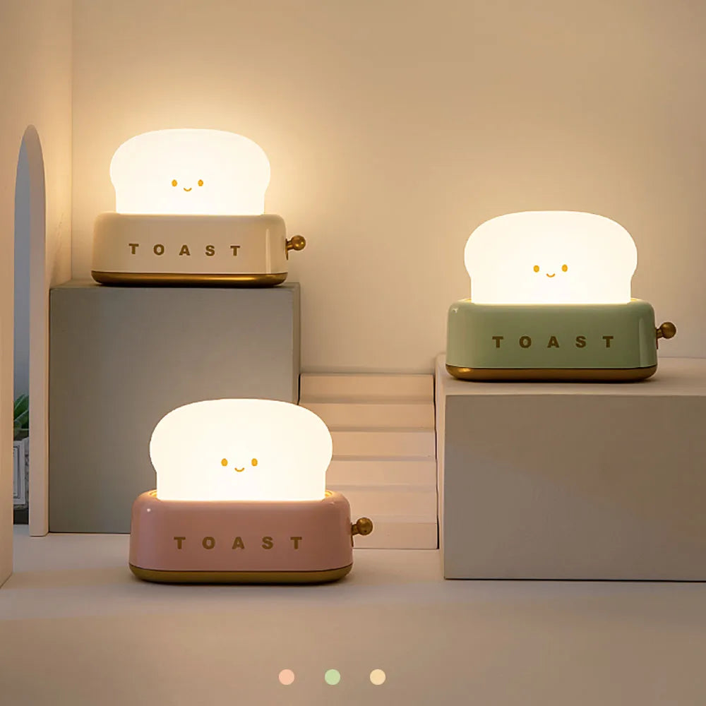 😊BANDIAN Bread Toast Cartoon LED Night Light Cute Home Decor Kawaii Bread Table Lamps Night Portable Light with Timer Tiny Lamp🥳