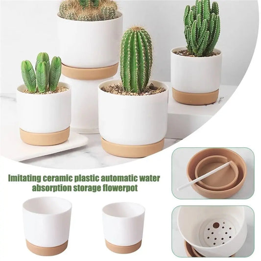 😊Self Watering Flowerpot Automatic Water Absorption Storage Round Double-layer Succulent Planter Pot Small Green Plant Flowerpot🥳