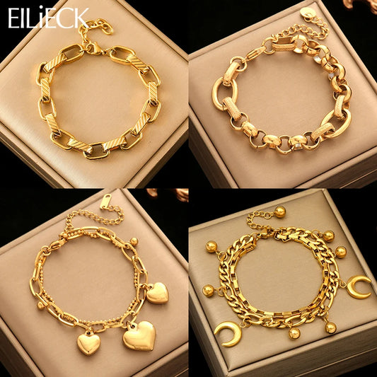 😊Gold Color Bangles Bracelet For Women New Trendy Wrist Chain Waterproof Jewelry Gift Party Bijoux🥳