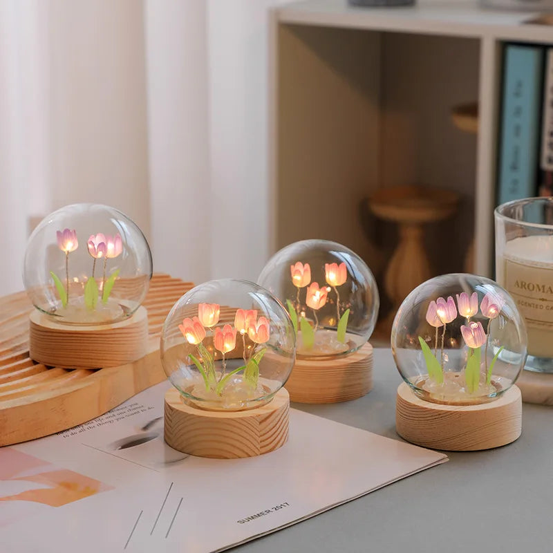 😊Mini Tulip Night Light Handmade DIY Materials Cute Home Decoration Ornament Birthday Gift For Girl Family Friend Child Christmas🥳