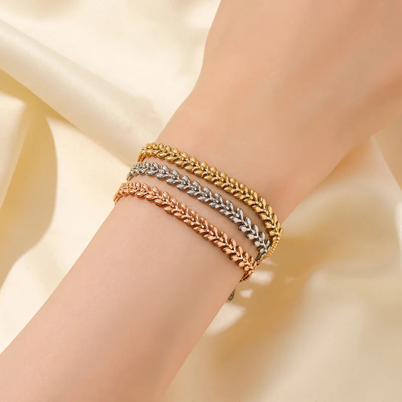 😊Gold Color Bangles Bracelet For Women New Trendy Wrist Chain Waterproof Jewelry Gift Party Bijoux🥳