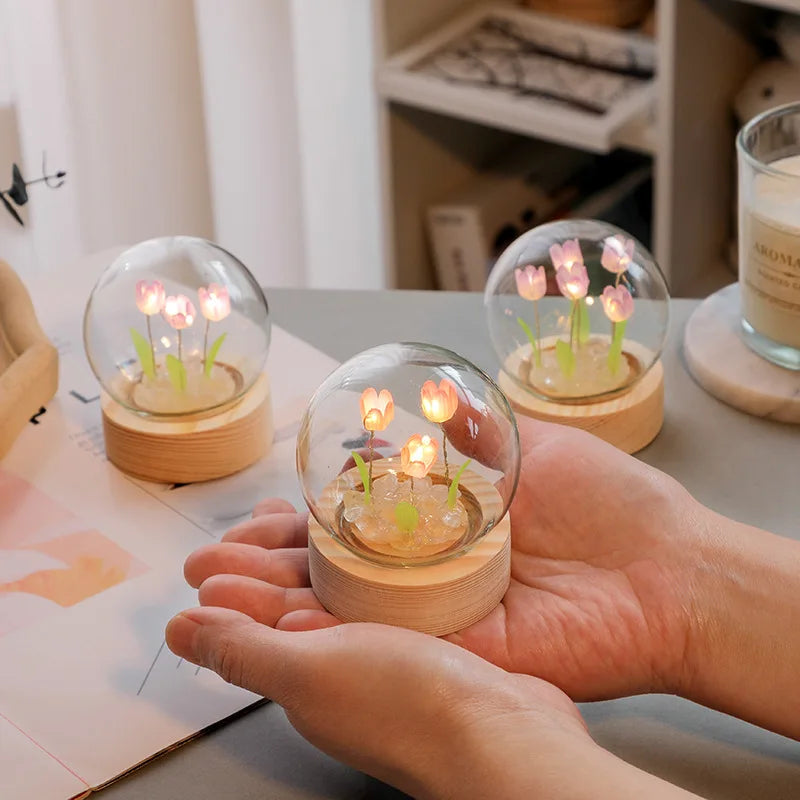 😊Mini Tulip Night Light Handmade DIY Materials Cute Home Decoration Ornament Birthday Gift For Girl Family Friend Child Christmas🥳