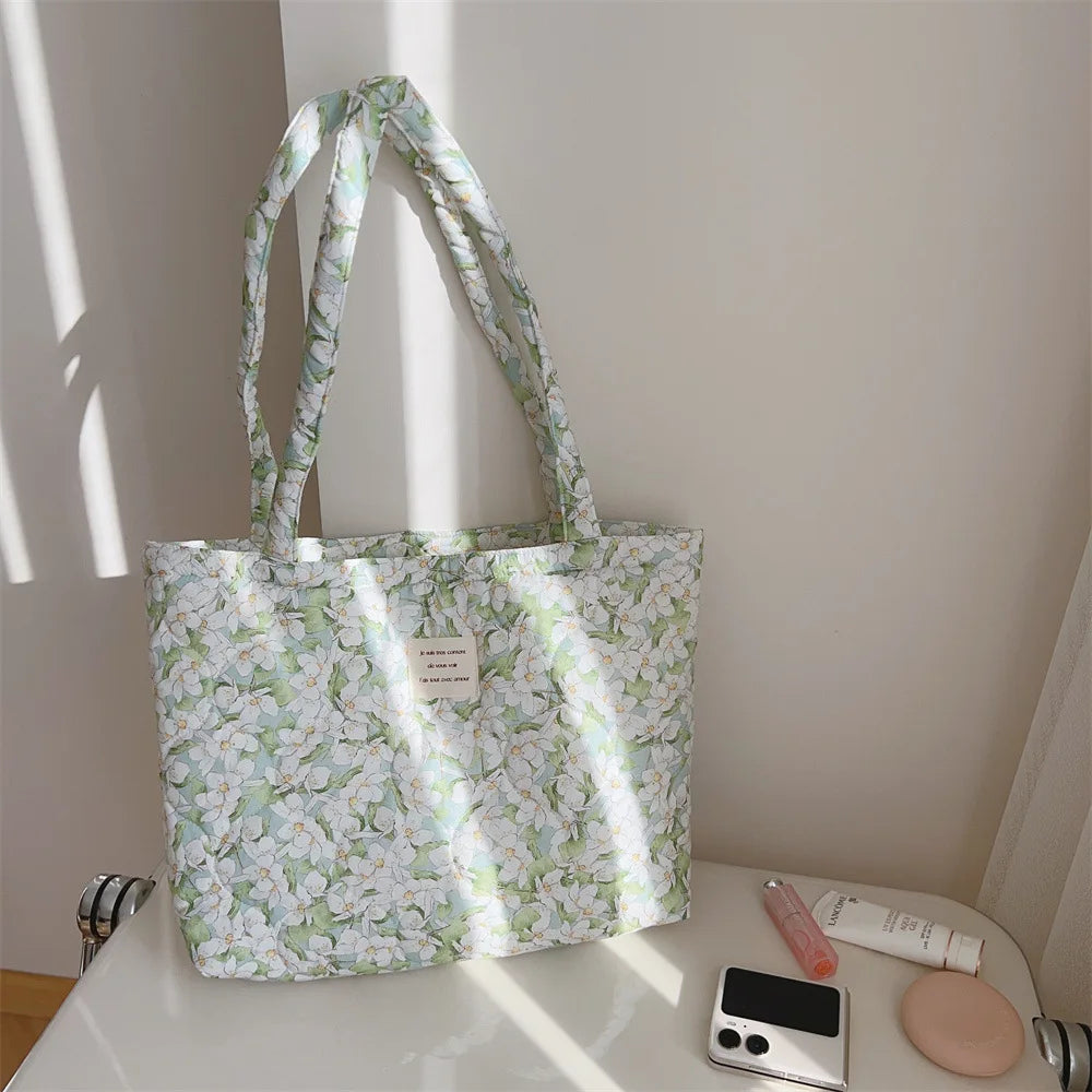 😊Cotton Material Shopping Bag Canvas Lining Large Capacity Crossbody Bag Open Design Zipper Inner Pocket Books Bag Home/Travel🥳