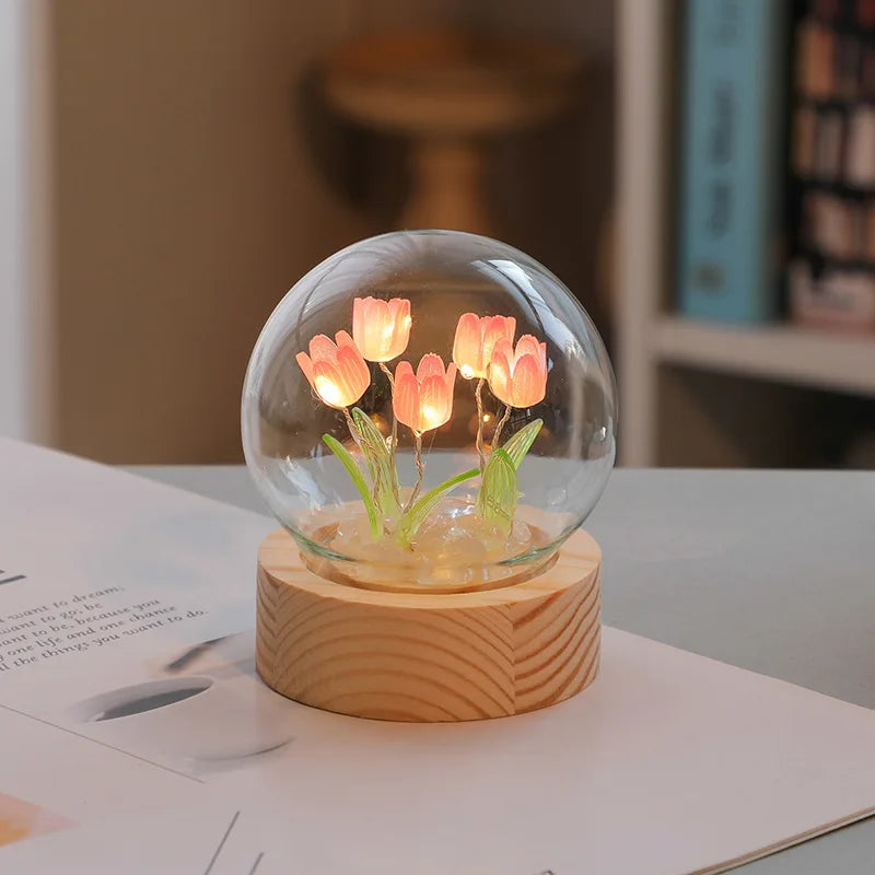 😊Mini Tulip Night Light Handmade DIY Materials Cute Home Decoration Ornament Birthday Gift For Girl Family Friend Child Christmas🥳