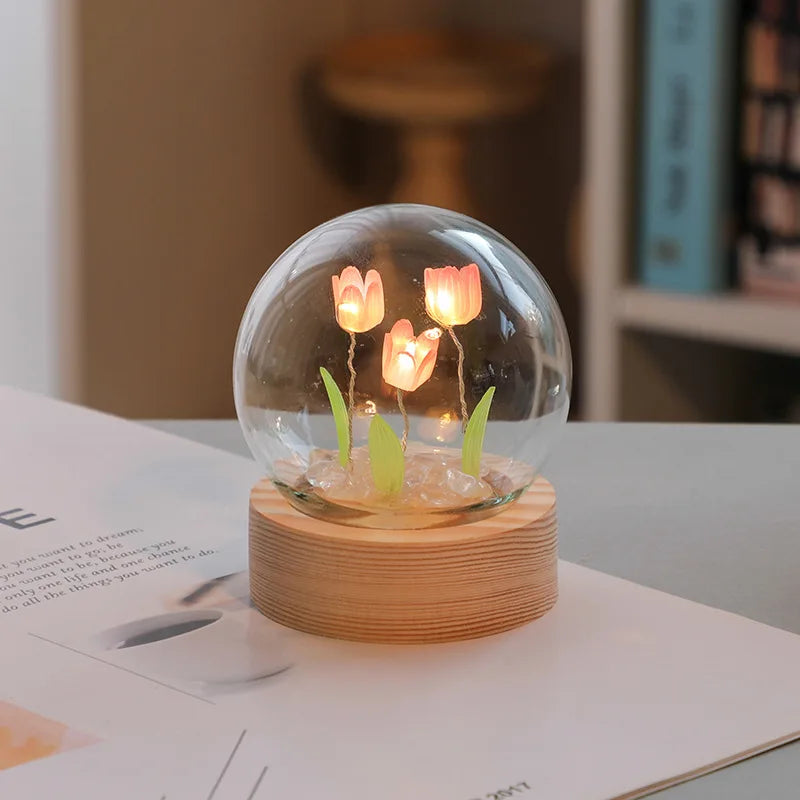 😊Mini Tulip Night Light Handmade DIY Materials Cute Home Decoration Ornament Birthday Gift For Girl Family Friend Child Christmas🥳