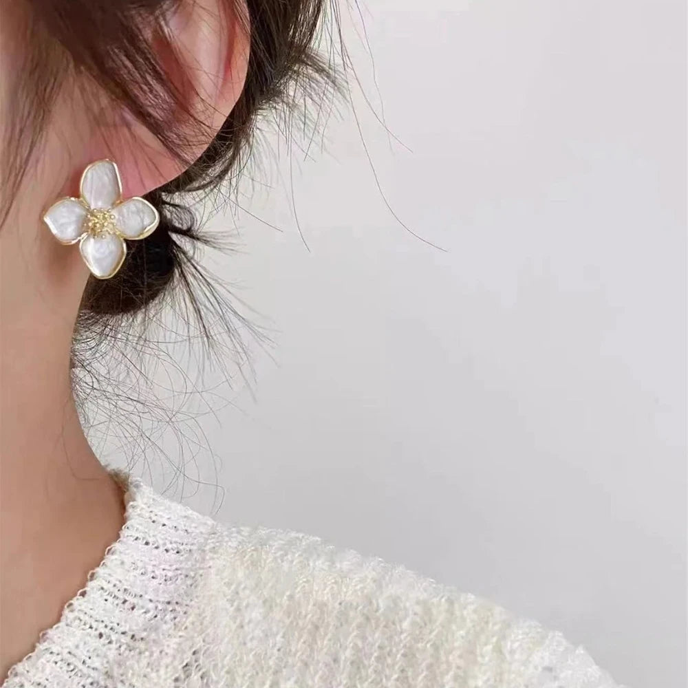 😊Hibiscus Dropped Glaze Flower Stud Earrings for Women Girl French Ins Vintage 2024 Fashion Korean Wedding Romantic Jewelry Gifts🥳