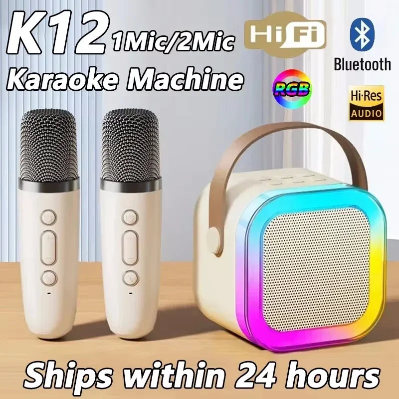 😊Wireless Karaoke Speaker Bluetooth Microphone K12 Home KTV Karaoke Machine RGB Light Portable Mini Bluetooth Speaker🥳