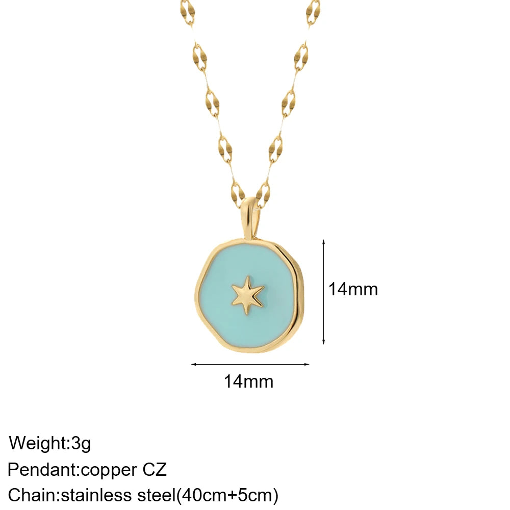 Heart Evil Blue Eye Sun Necklace for Women Cute Dog Bee Elephant Gold Color Pendant Woman's Collars Long Stainless Steel Chains