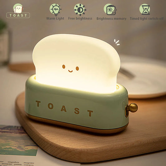 😊BANDIAN Bread Toast Cartoon LED Night Light Cute Home Decor Kawaii Bread Table Lamps Night Portable Light with Timer Tiny Lamp🥳