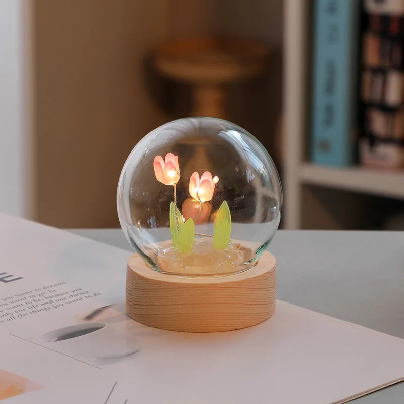 😊Mini Tulip Night Light Handmade DIY Materials Cute Home Decoration Ornament Birthday Gift For Girl Family Friend Child Christmas🥳