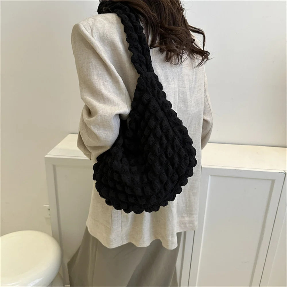 😊Crossbody Bag With Pleated Design Embroidered Plaid Shoulder Bag Underarm Bags Simple Large Capacity Quilted Tote Bags For Women🥳