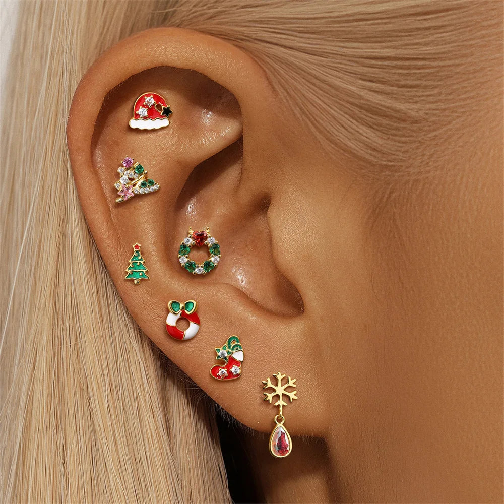 😊AIDE 925 Sterlig Silver Christmas Deer Stud Earrings for Women Socks Christmas Tree Earring Merry Christmas New Year Jewelry 1pc🥳