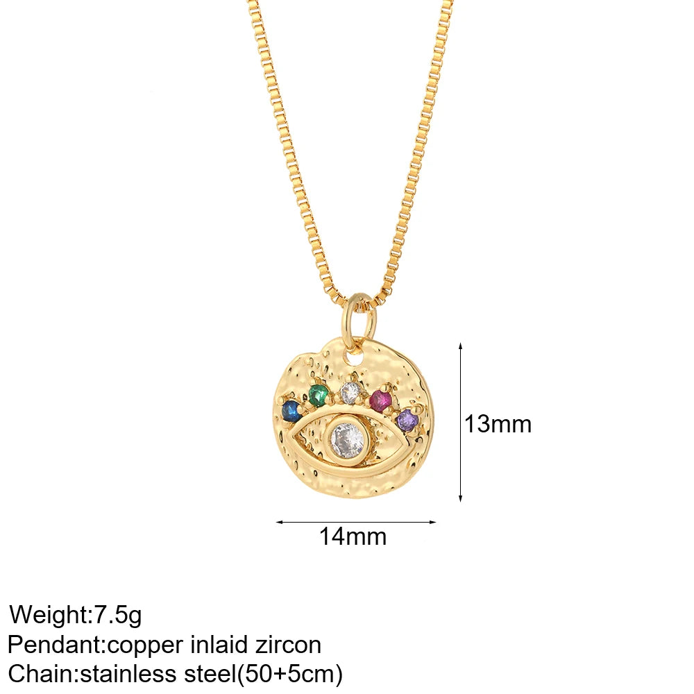 Heart Evil Blue Eye Sun Necklace for Women Cute Dog Bee Elephant Gold Color Pendant Woman's Collars Long Stainless Steel Chains